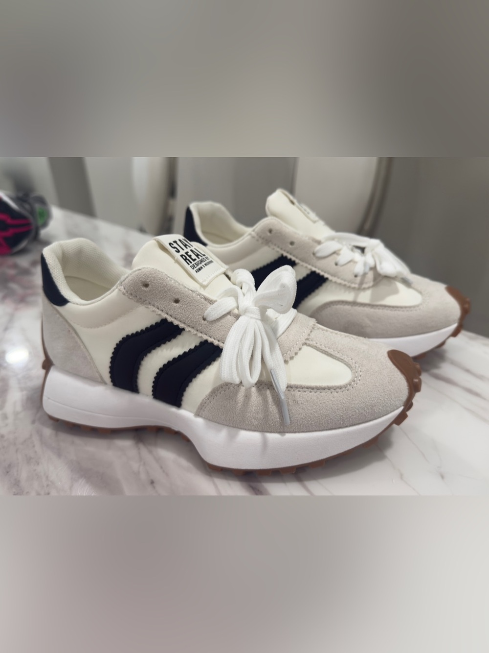 Children's White & Navy Retro Runner Sneakers